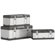 Tool Chest 3-Piece Set Empty Tool Box Toolbox with Removable Tray, Handles, Latches, Stainless Steel Tool Box, Black+Silver