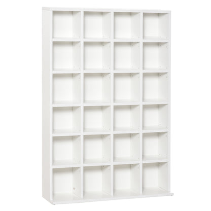 CD and DVD Storage, multimedia storage unit with 24 compartments, max capacity 480 CD/ 312 DVD, wooden bookshelf with adjustable shelves, 89 x 20 x 130.5 cm, white