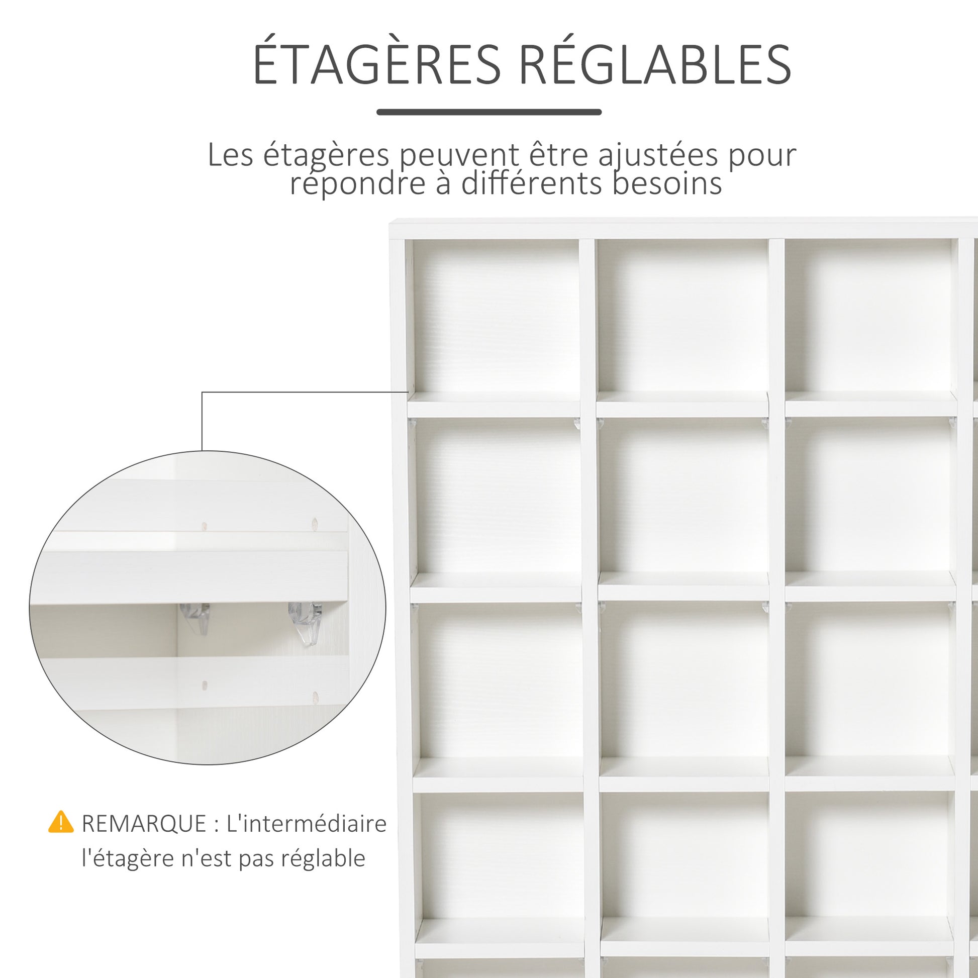 CD and DVD Storage, multimedia storage unit with 24 compartments, max capacity 480 CD/ 312 DVD, wooden bookshelf with adjustable shelves, 89 x 20 x 130.5 cm, white