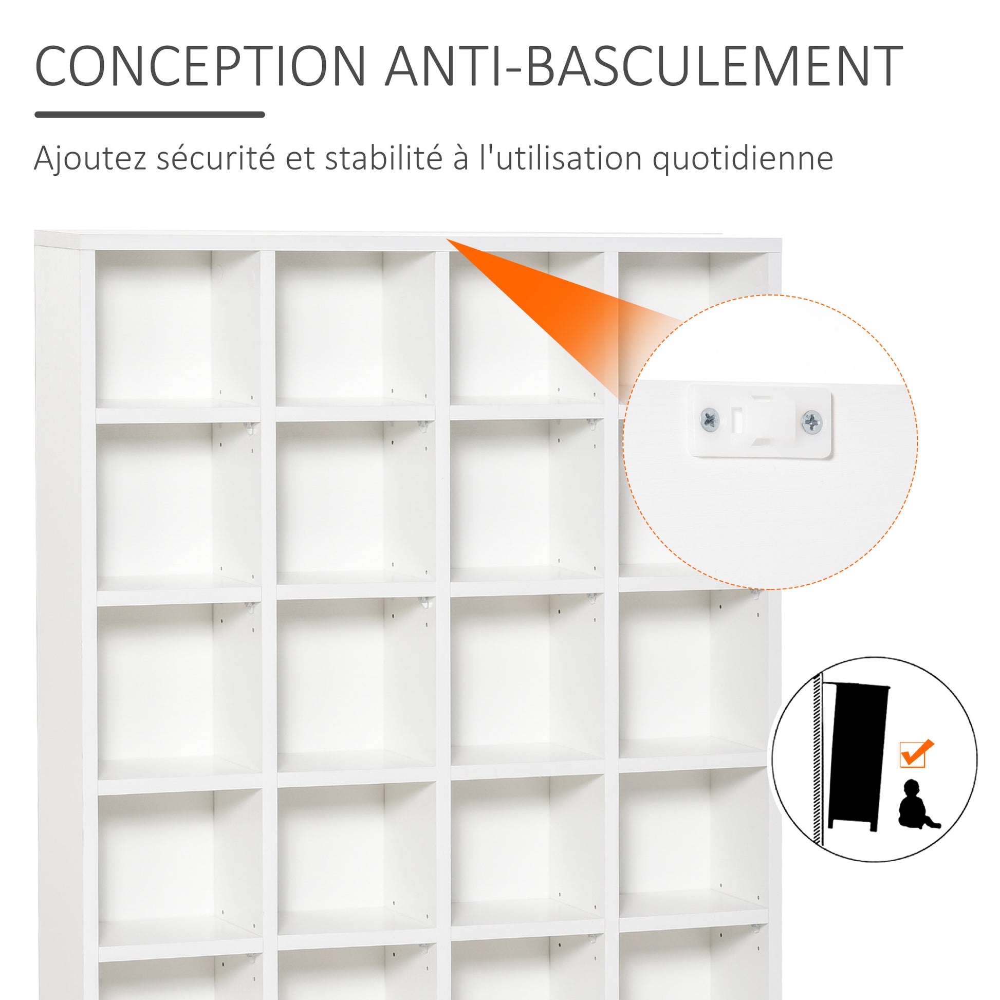 CD and DVD Storage, multimedia storage unit with 24 compartments, max capacity 480 CD/ 312 DVD, wooden bookshelf with adjustable shelves, 89 x 20 x 130.5 cm, white
