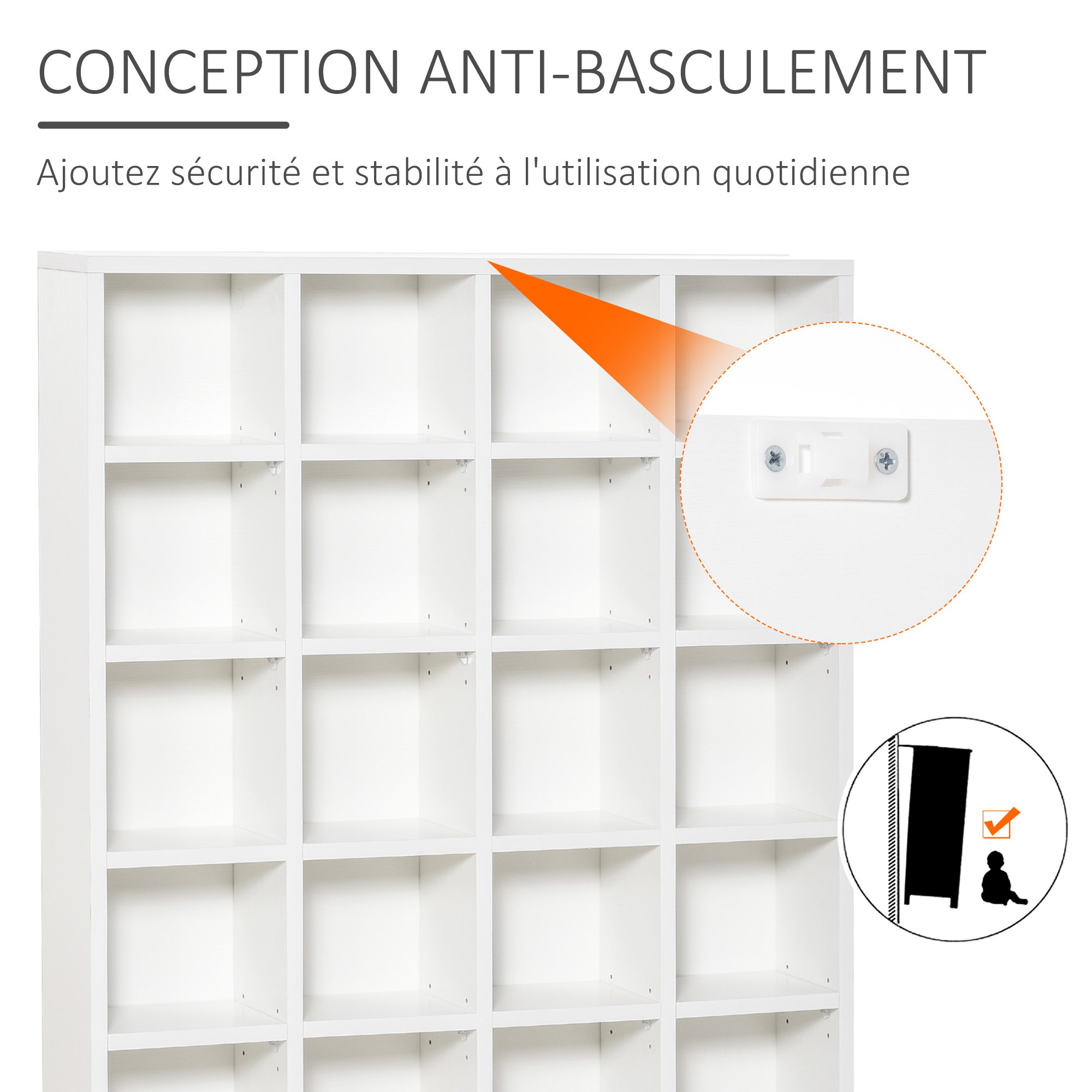 CD and DVD Storage, multimedia storage unit with 24 compartments, max capacity 480 CD/ 312 DVD, wooden bookshelf with adjustable shelves, 89 x 20 x 130.5 cm, white