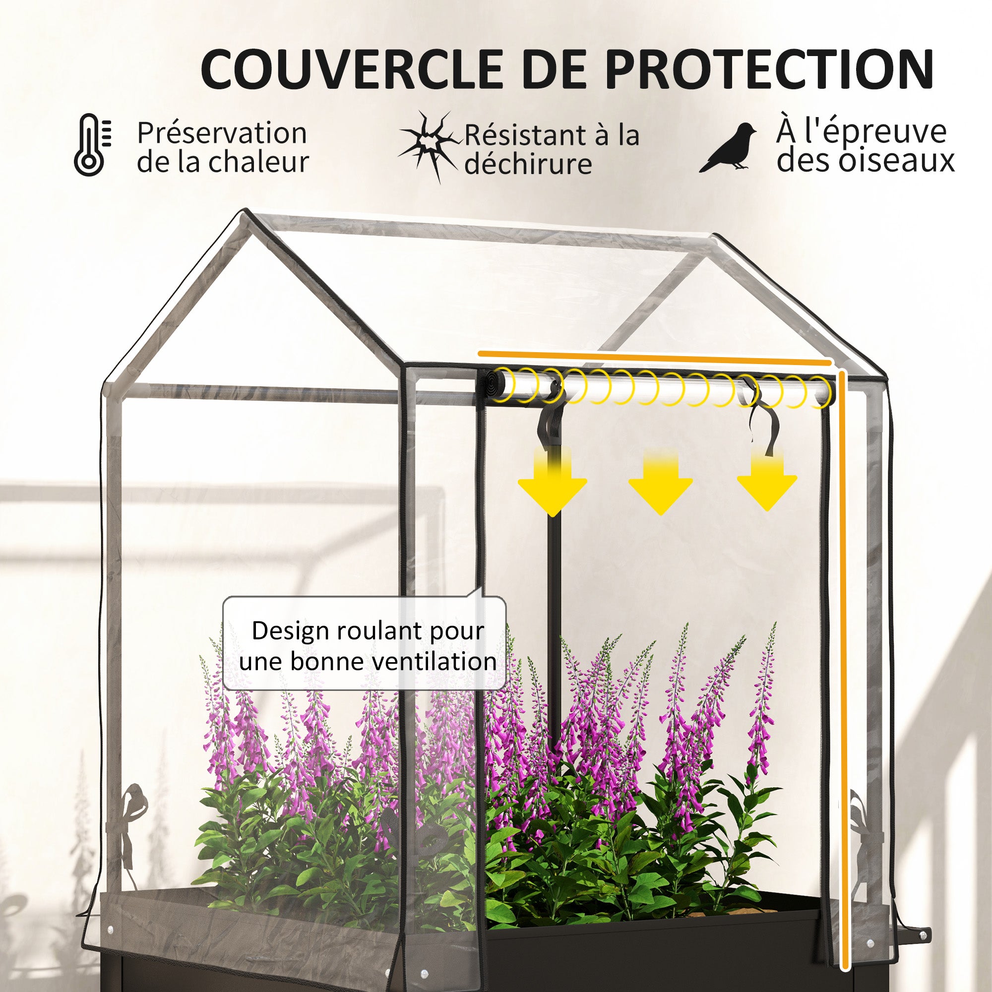 Raised Garden Bed on Legs with Plastic Cover, Elevated Planter with Wheels and Drainage Hole, Mini Greenhouse for Vegetables, Flowers, Herbs, 67 x 69 x 147 cm, Black