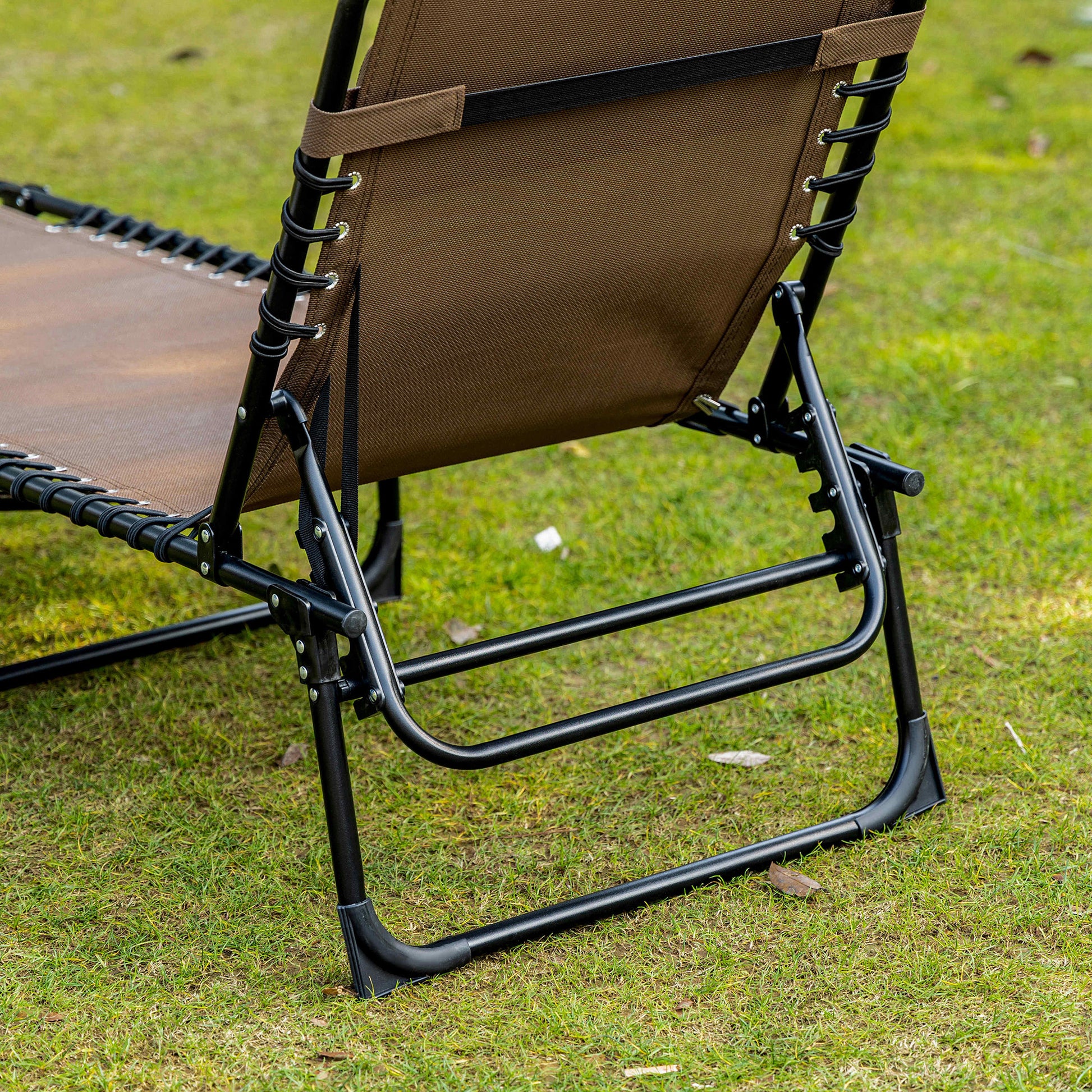 Foldable Sun Lounger Garden Lounger with Head Pillow, Side Pocket, Recliner with 5-Position Adjustable Backrest, weather-resistant Camping Lounger for up to 120 kg load, for garden beach pool, Brown