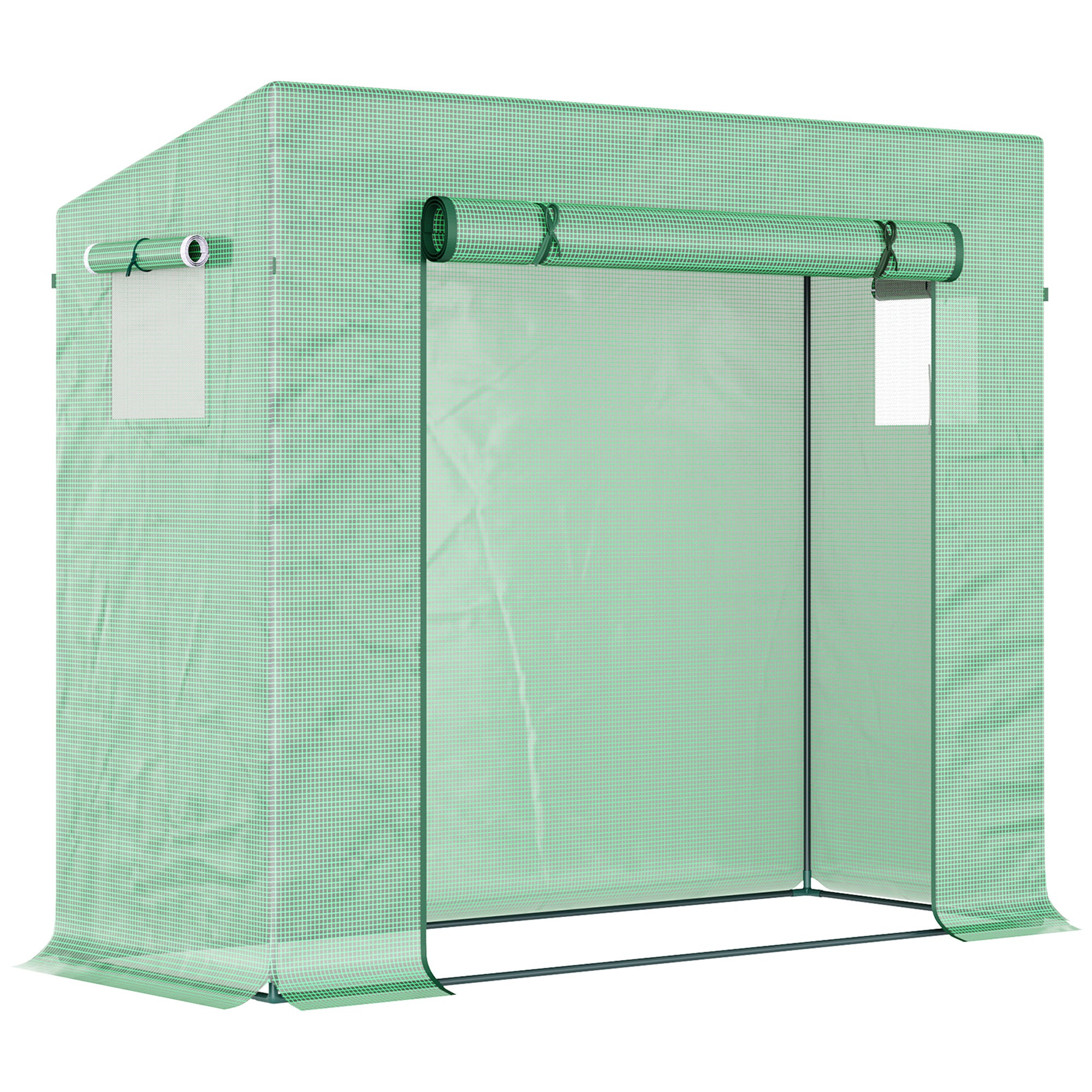 Greenhouse, 200 x 76 x 168 cm Polyethylene Greenhouse with Roll-Up Door, Cold Frame, Tomato House with Side Window, PE Grid Film, Winterproof Plant House for Garden, Balcony, Green