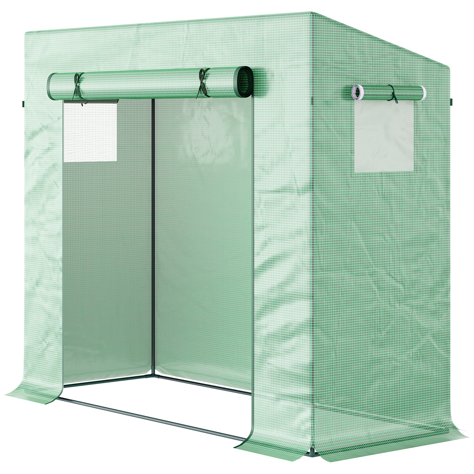 Greenhouse, 200 x 76 x 168 cm Polyethylene Greenhouse with Roll-Up Door, Cold Frame, Tomato House with Side Window, PE Grid Film, Winterproof Plant House for Garden, Balcony, Green