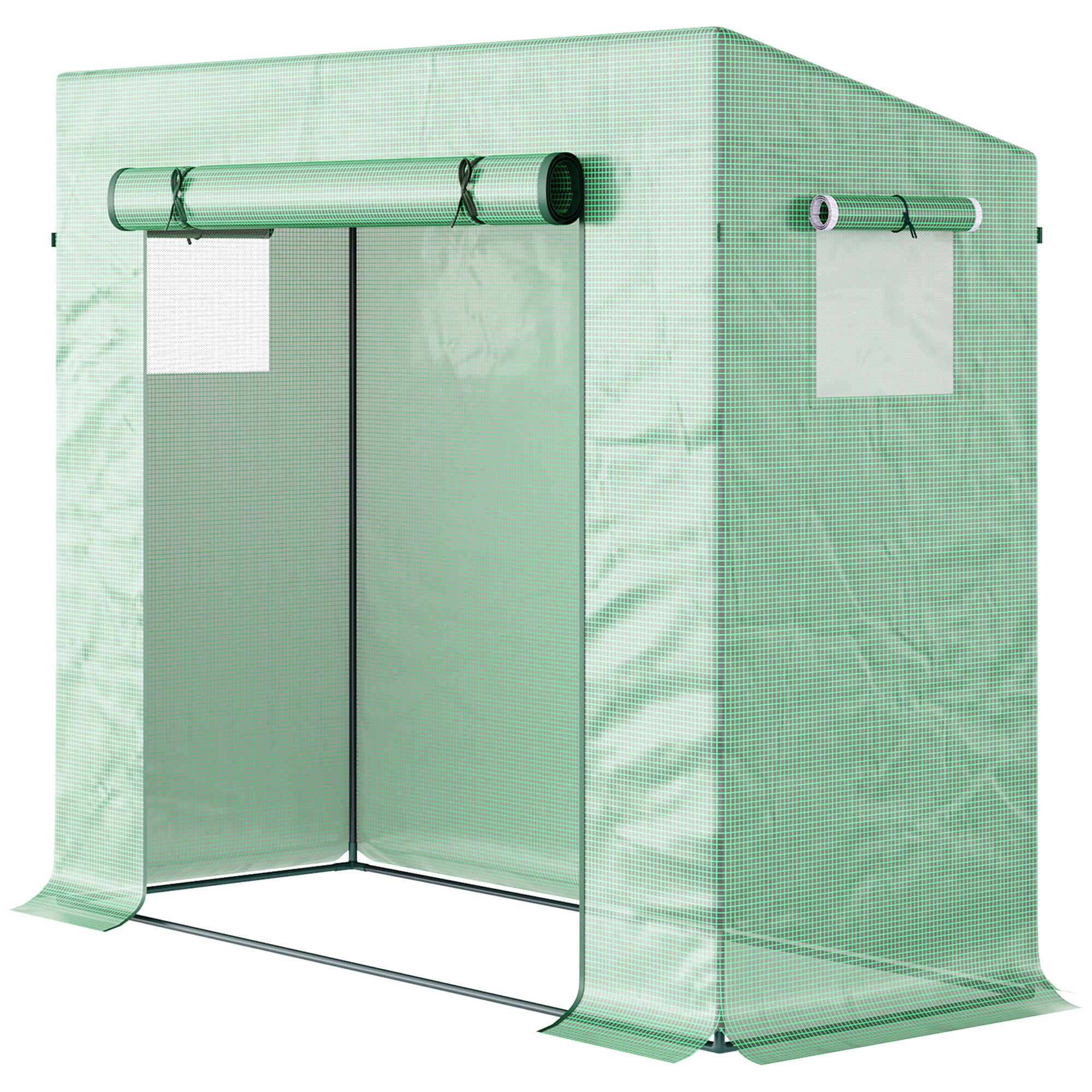 Greenhouse, 200 x 76 x 168 cm Polyethylene Greenhouse with Roll-Up Door, Cold Frame, Tomato House with Side Window, PE Grid Film, Winterproof Plant House for Garden, Balcony, Green