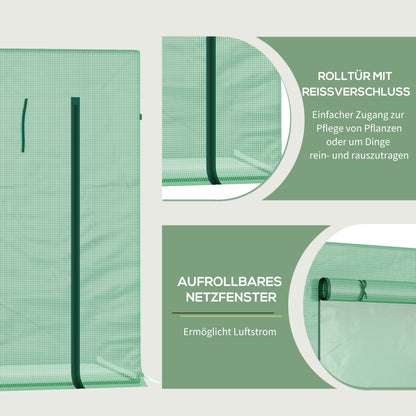 Greenhouse, 200 x 76 x 168 cm Polyethylene Greenhouse with Roll-Up Door, Cold Frame, Tomato House with Side Window, PE Grid Film, Winterproof Plant House for Garden, Balcony, Green