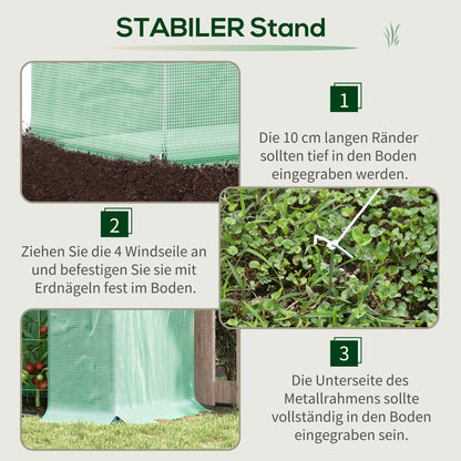 Greenhouse, 200 x 76 x 168 cm Polyethylene Greenhouse with Roll-Up Door, Cold Frame, Tomato House with Side Window, PE Grid Film, Winterproof Plant House for Garden, Balcony, Green