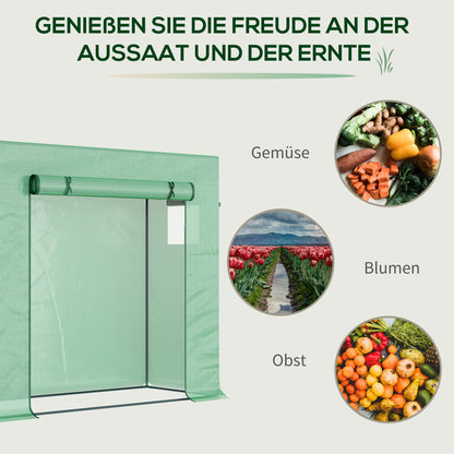 Greenhouse, 200 x 76 x 168 cm Polyethylene Greenhouse with Roll-Up Door, Cold Frame, Tomato House with Side Window, PE Grid Film, Winterproof Plant House for Garden, Balcony, Green