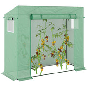Greenhouse, 200 x 76 x 168 cm Polyethylene Greenhouse with Roll-Up Door, Cold Frame, Tomato House with Side Window, PE Grid Film, Winterproof Plant House for Garden, Balcony, Green