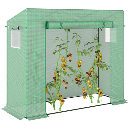 Greenhouse, 200 x 76 x 168 cm Polyethylene Greenhouse with Roll-Up Door, Cold Frame, Tomato House with Side Window, PE Grid Film, Winterproof Plant House for Garden, Balcony, Green