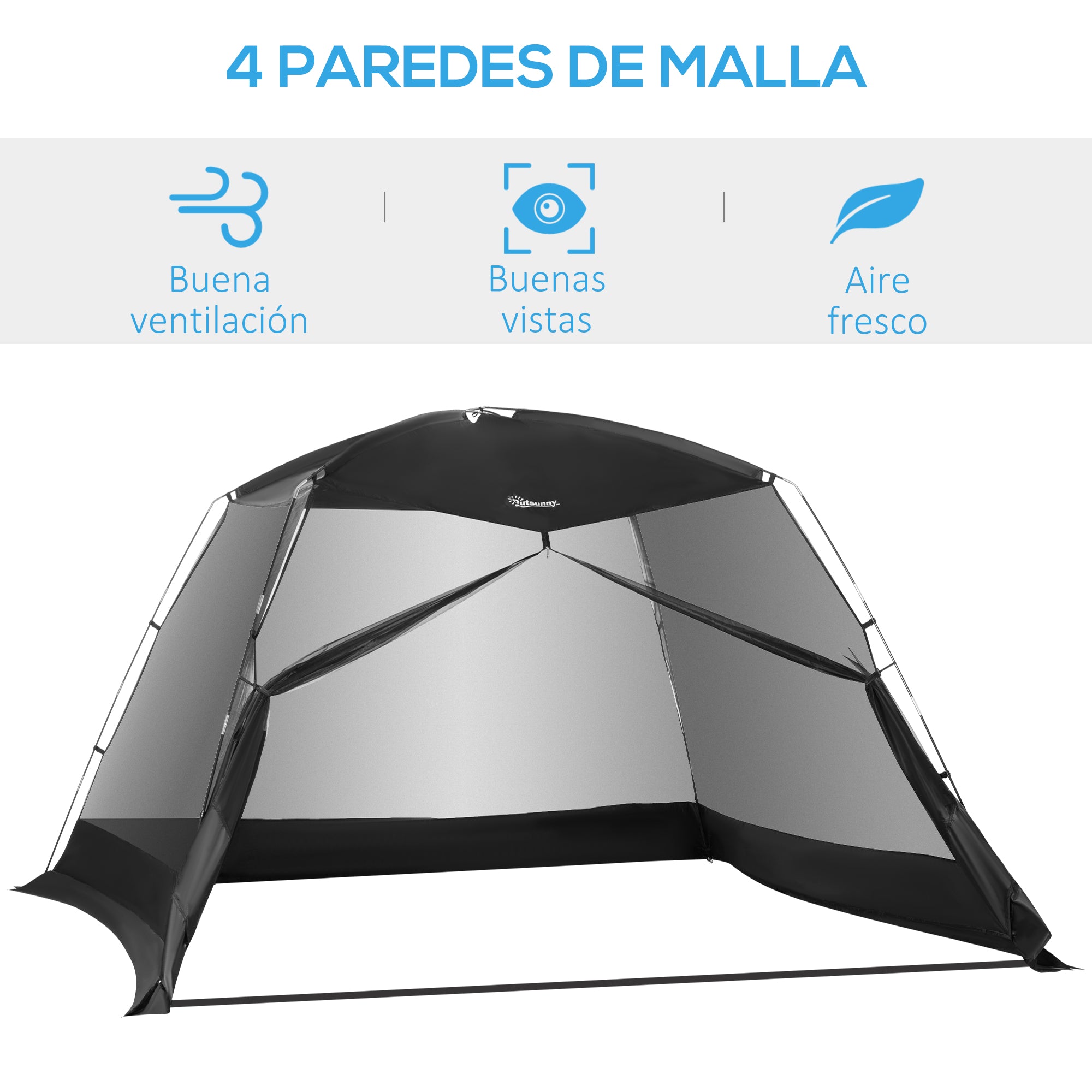 Garden Tent 3x3x2 m Gazebo for 4-6 People with 4 Mosquito Nets and Door Includes Carry Bag Sun Protection for Camping Travel Outdoor Black