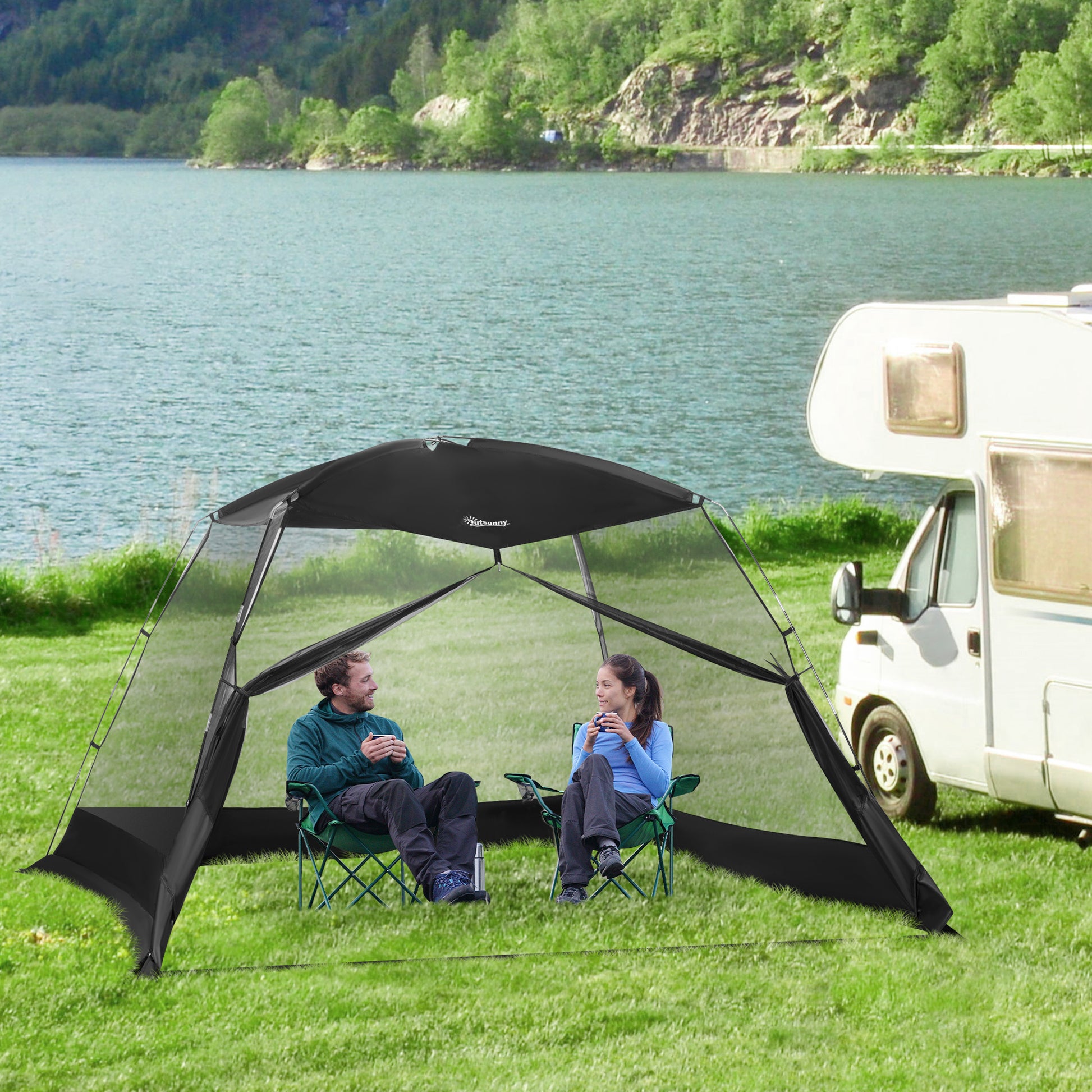 Garden Tent 3x3x2 m Gazebo for 4-6 People with 4 Mosquito Nets and Door Includes Carry Bag Sun Protection for Camping Travel Outdoor Black