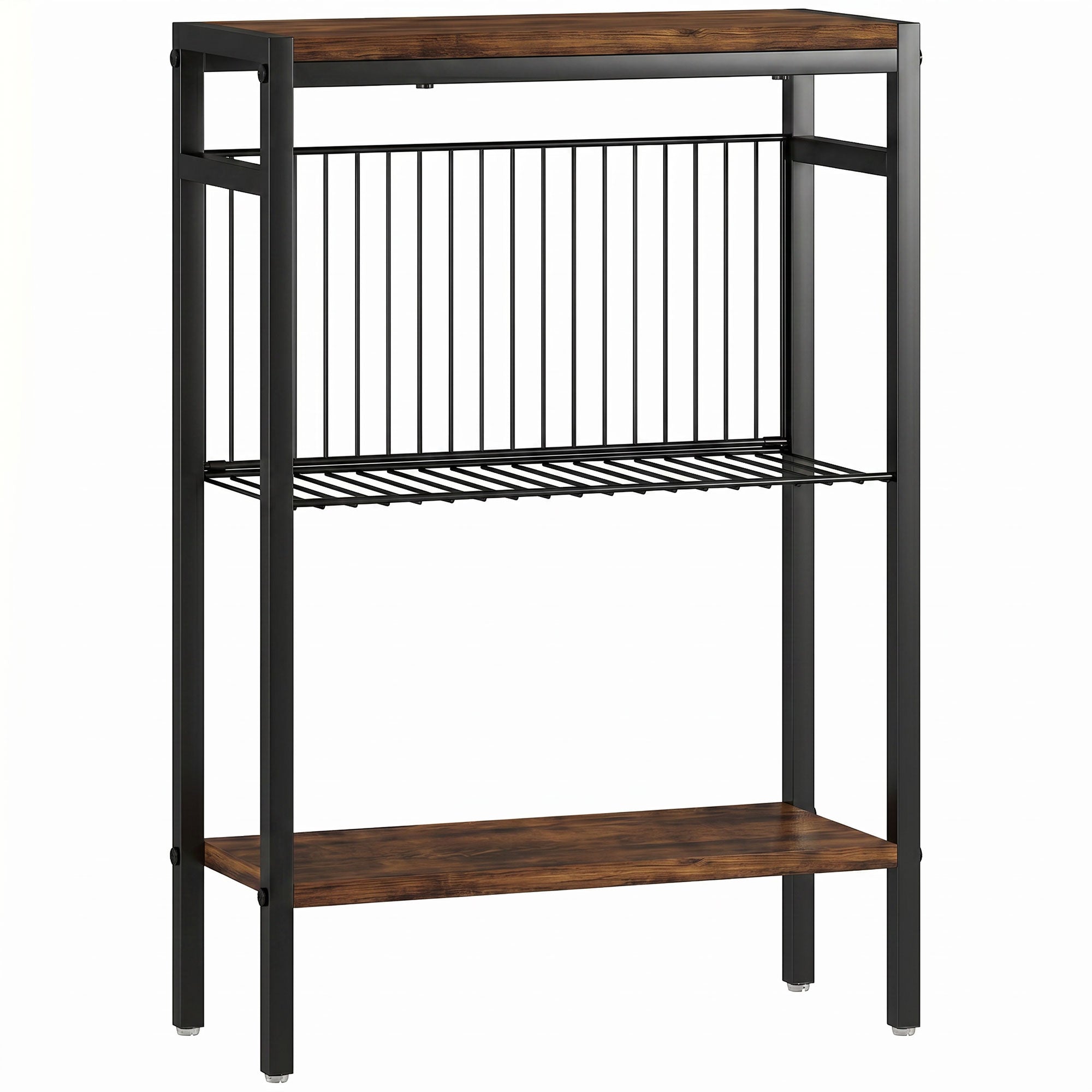 3-Shelf Side Table – Small Coffee/End Table with Metal Frame, Rustic Brown