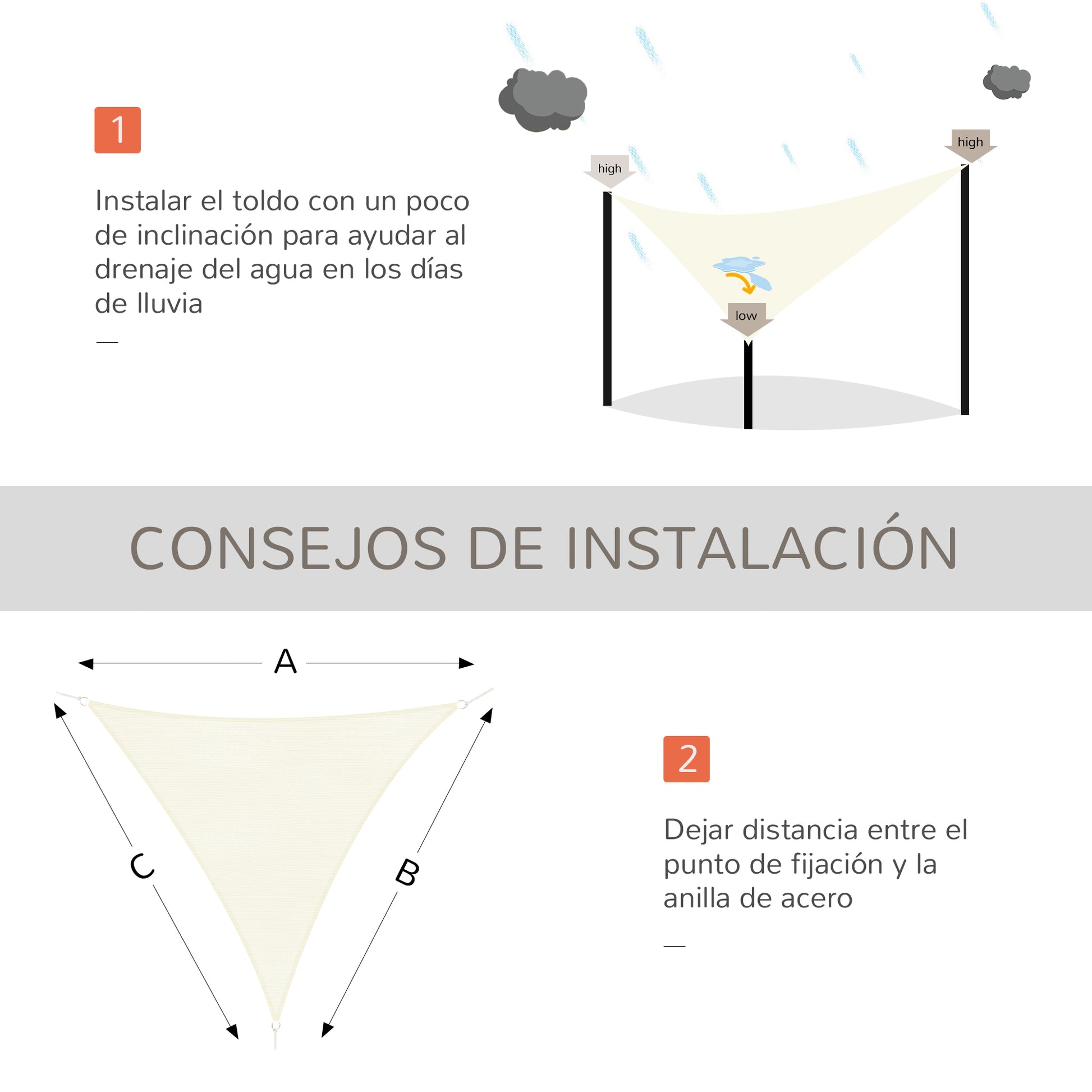 - Triangle Shade Sail (various sizes and colors), size 13x13x13ft, color Beige