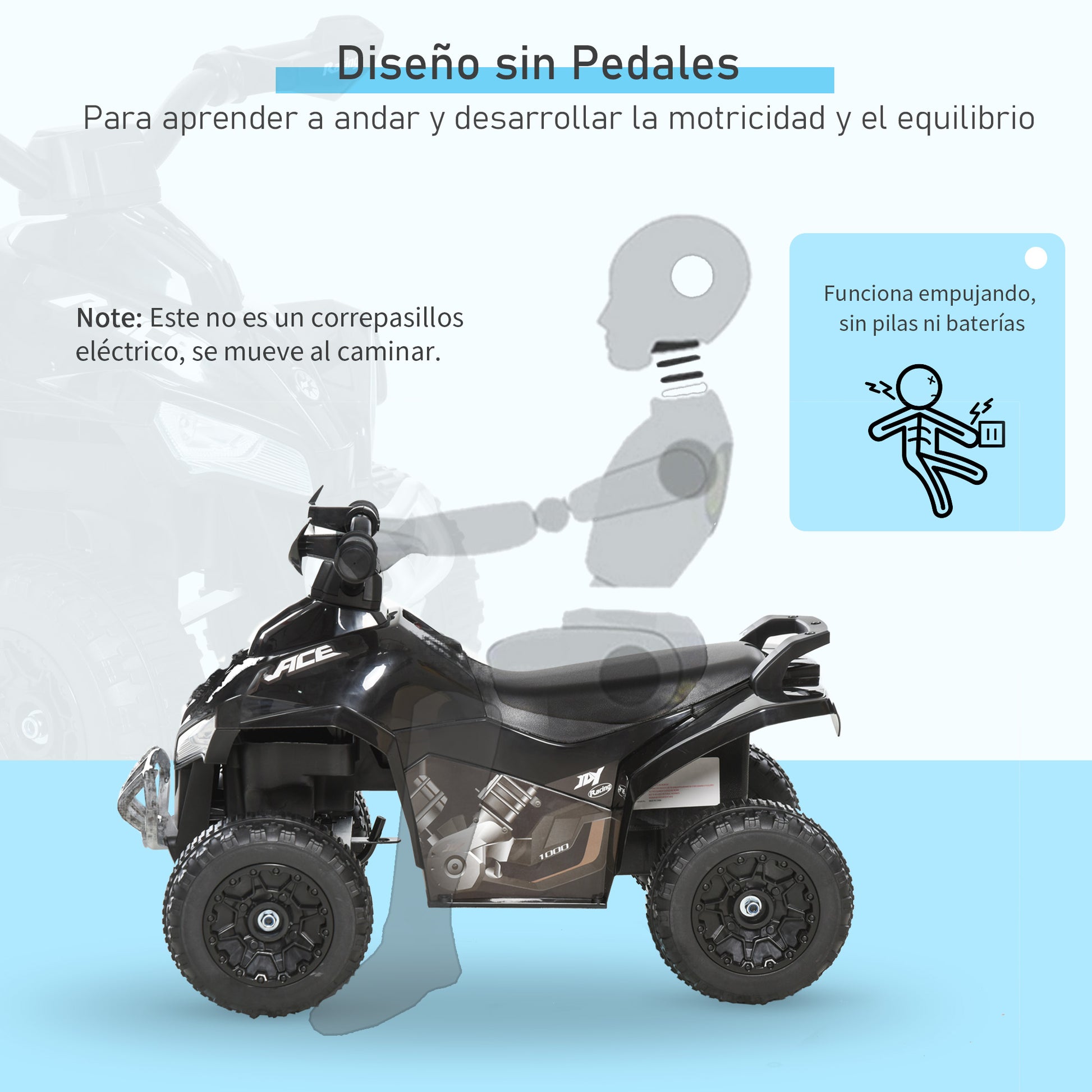 Quad Ride-On Car for Kids 18-36 Months with Lights and Music Function Supports up to 20 kg 67.5x38x44 cm Black