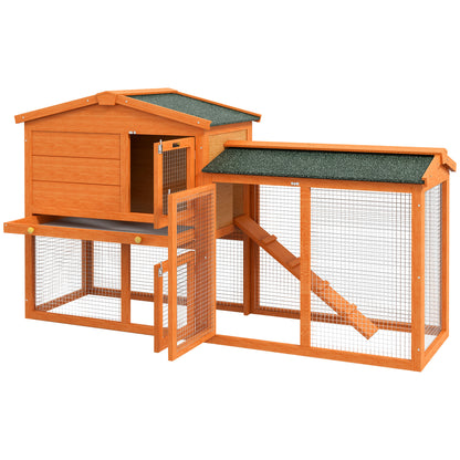 Wooden Rabbit Hutch 150x45x85 cm Large Cage with Asphalt Roof Removable Tray and Ladder for Natural Outdoor