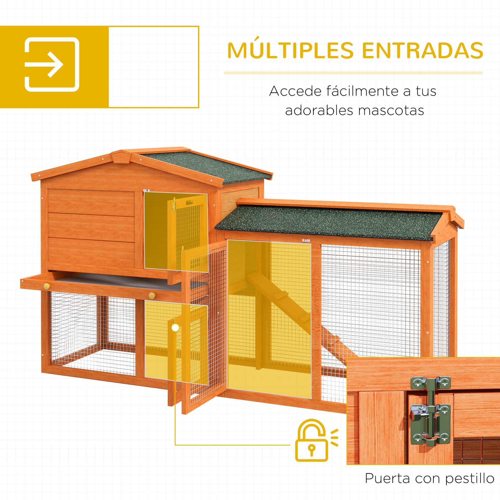 Wooden Rabbit Hutch 150x45x85 cm Large Cage with Asphalt Roof Removable Tray and Ladder for Natural Outdoor