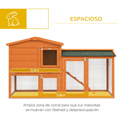 Wooden Rabbit Hutch 150x45x85 cm Large Cage with Asphalt Roof Removable Tray and Ladder for Natural Outdoor