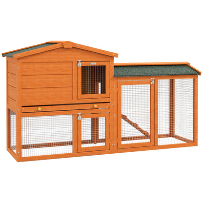 Wooden Rabbit Hutch 150x45x85 cm Large Cage with Asphalt Roof Removable Tray and Ladder for Natural Outdoor