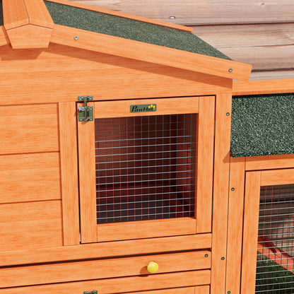 Wooden Rabbit Hutch 150x45x85 cm Large Cage with Asphalt Roof Removable Tray and Ladder for Natural Outdoor