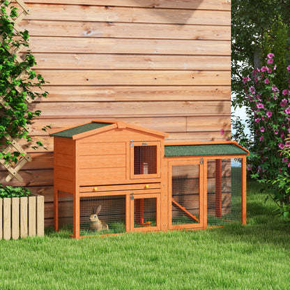 Wooden Rabbit Hutch 150x45x85 cm Large Cage with Asphalt Roof Removable Tray and Ladder for Natural Outdoor