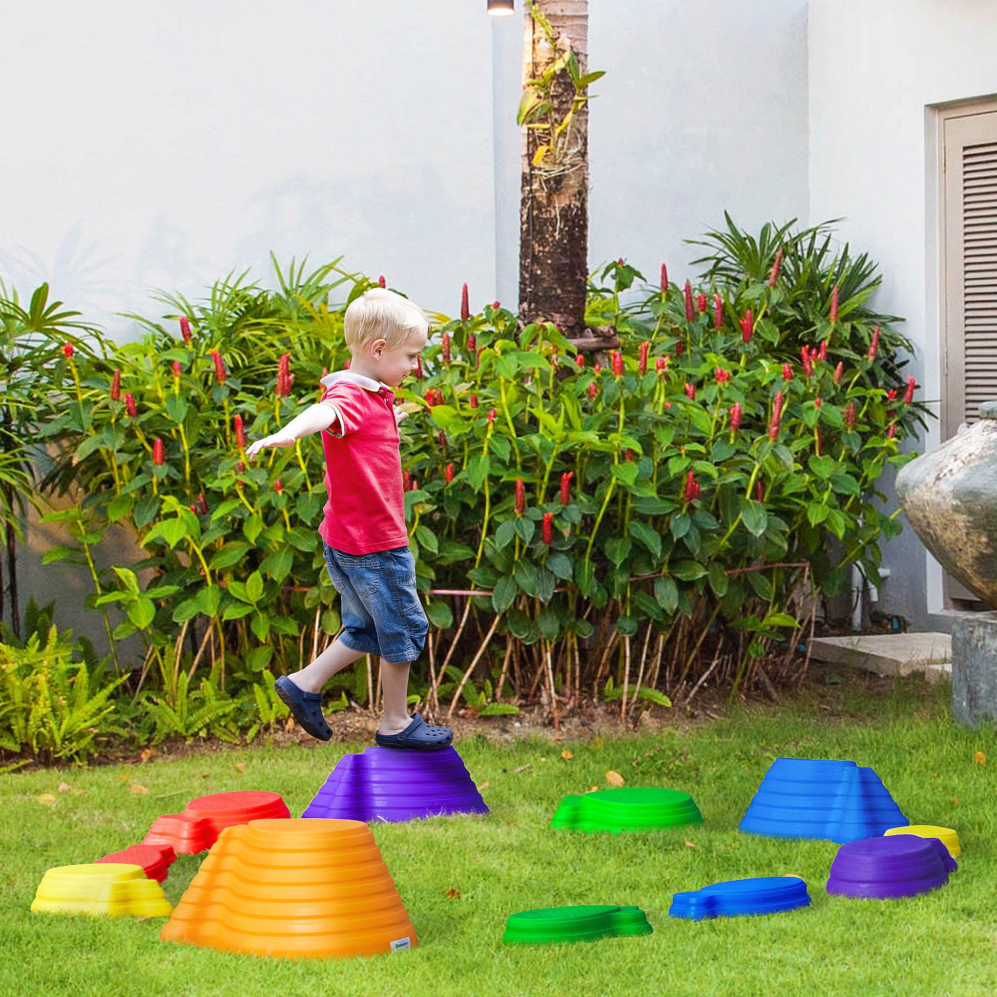 Balance Stones for Kids 11 Pieces Non-Slip Stackable Balance Rocks Stepping Stones to Promote Balance, Coordination, 3-8 Years, for Indoors Outdoors