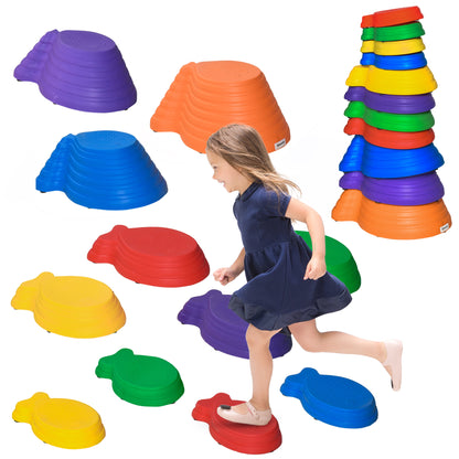 Balance Stones for Kids 11 Pieces Non-Slip Stackable Balance Rocks Stepping Stones to Promote Balance, Coordination, 3-8 Years, for Indoors Outdoors