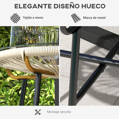 Synthetic Rattan Garden Table Round Coffee Table for Outdoors with Tempered Glass Top and Metal Legs for Patio Balcony Ø50x50 cm Cream