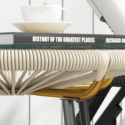 Synthetic Rattan Garden Table Round Coffee Table for Outdoors with Tempered Glass Top and Metal Legs for Patio Balcony Ø50x50 cm Cream