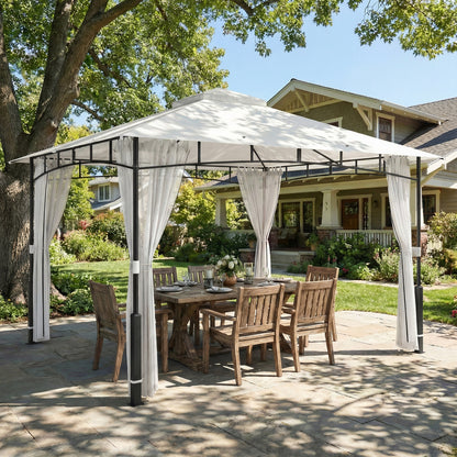 Gazebo 3.6 x 3.0 m (11 ft 9.7 in x 9 ft 10.1 in) — Water-Resistant Metal Garden Pavilion with Mosquito Net, Double Roof, Wood-Effect Posts, Black
