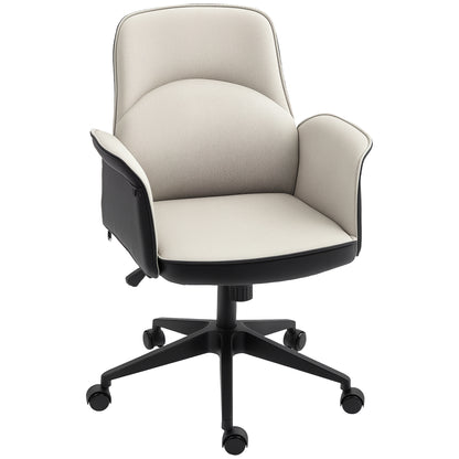 Swivel Office Chair Upholstered in PU and Linen Adjustable Height Armrests Study Chair Load 120 kg Beige and Black
