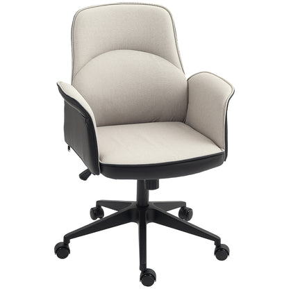 Swivel Office Chair Upholstered in PU and Linen Adjustable Height Armrests Study Chair Load 120 kg Beige and Black