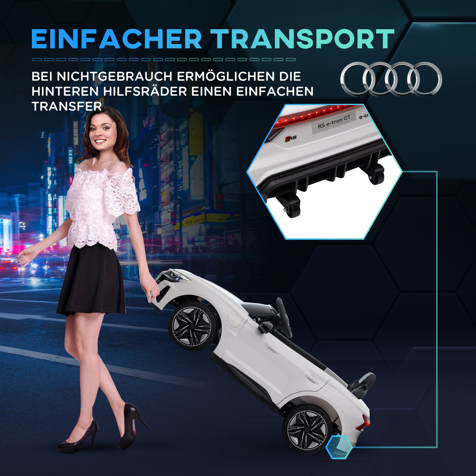 Kids Electric Car 12V Children's Car with 2.4 GHz Remote Control, 2 Motors, Kids Vehicle with 4 Sprung Wheels, Horn, Headlights, Music, Soft Start, Training Wheel, for 3-5 Years, White