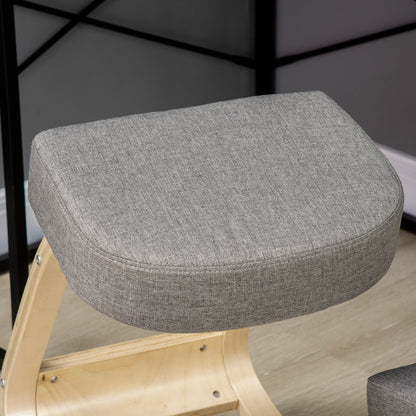 Ergonomic Kneeling Chair in Birch Wood, Posture Chair with Foam and Polyester Cushion for Home and Office, Gray