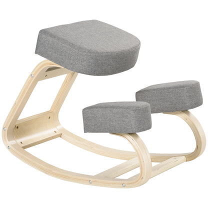 Ergonomic Kneeling Chair in Birch Wood, Posture Chair with Foam and Polyester Cushion for Home and Office, Gray