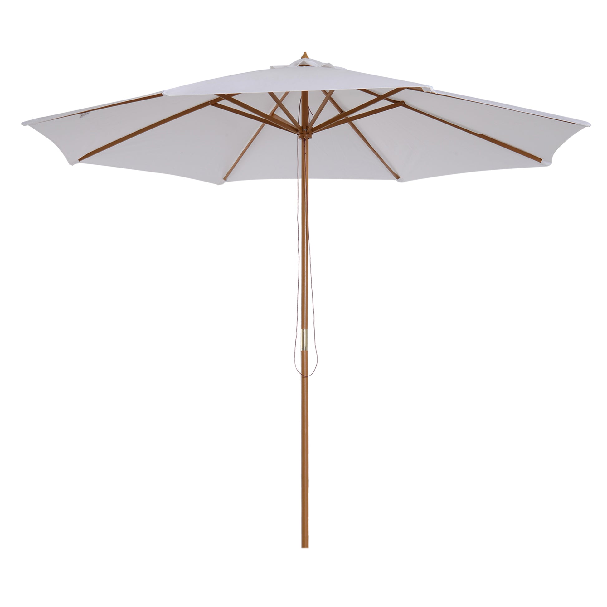 Sun Umbrella Ø 300 cm, Sun Protection Umbrella made of Wood, Stable Market Umbrella Sun Protection for Beach Terrace Garden, White