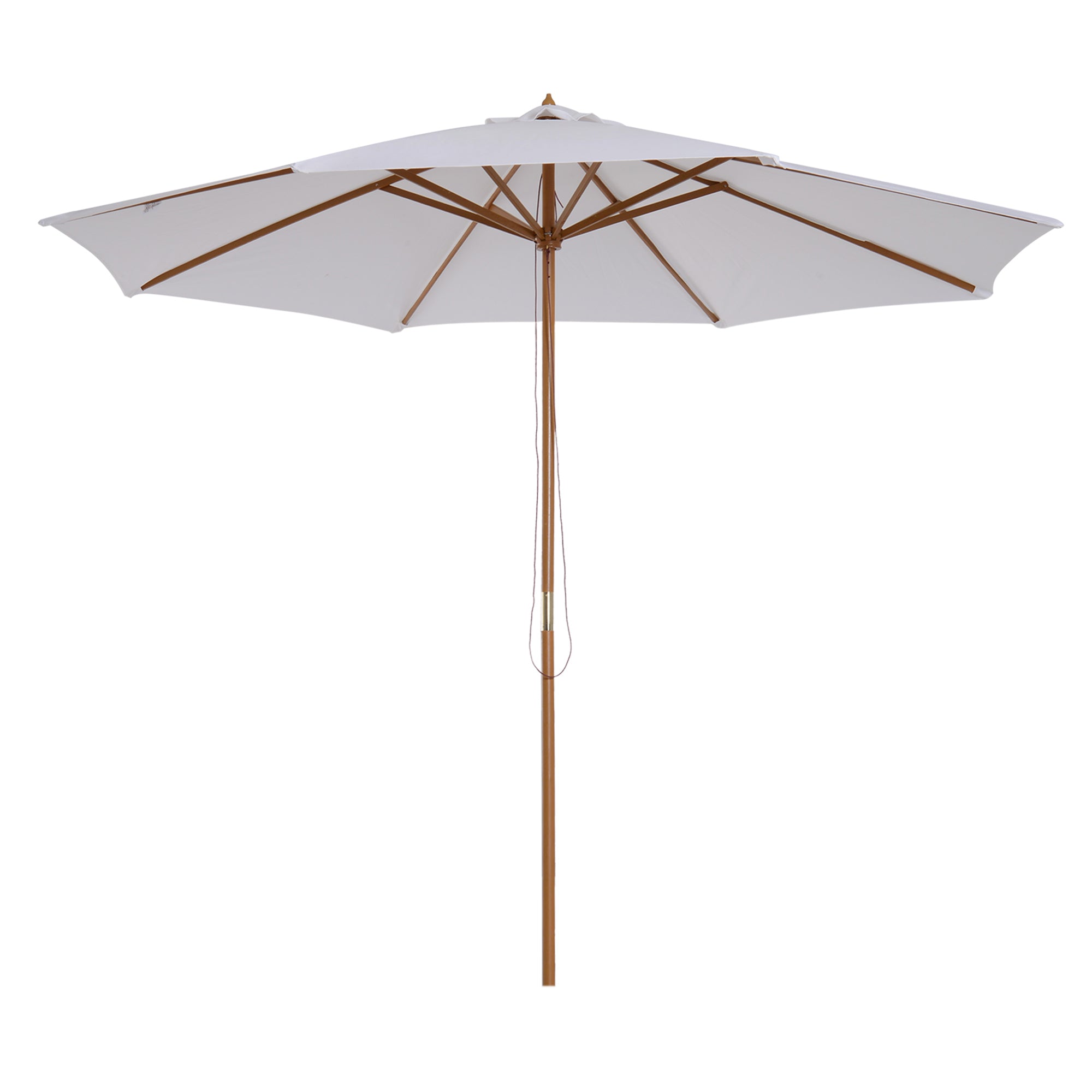 Sun Umbrella Ø 300 cm, Sun Protection Umbrella made of Wood, Stable Market Umbrella Sun Protection for Beach Terrace Garden, White