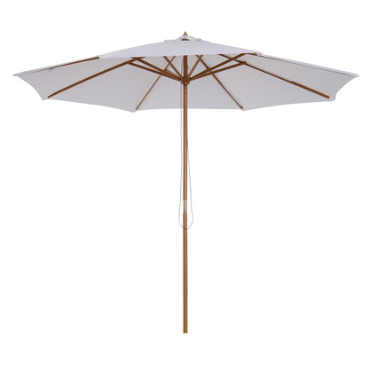 Sun Umbrella Ø 300 cm, Sun Protection Umbrella made of Wood, Stable Market Umbrella Sun Protection for Beach Terrace Garden, White
