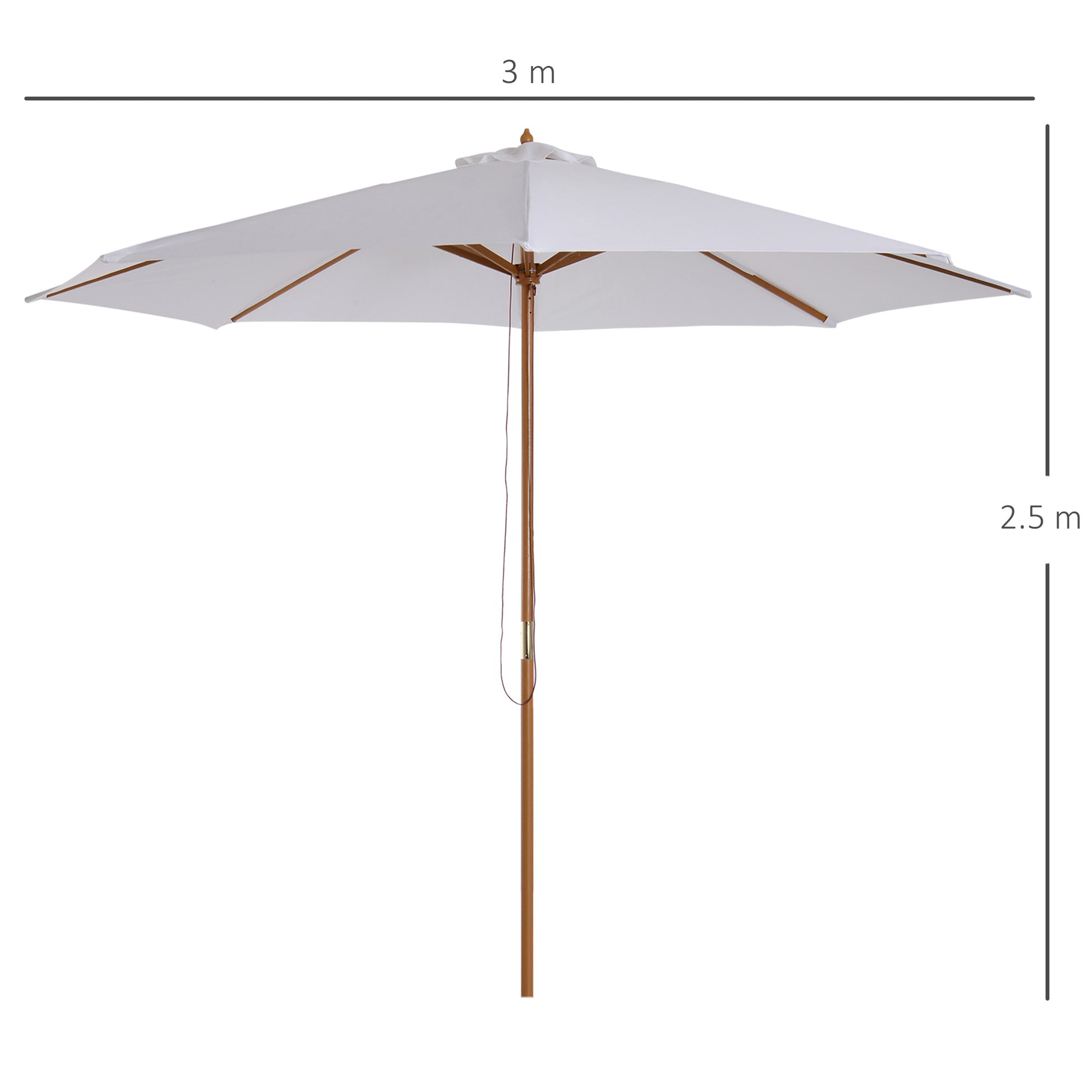 Sun Umbrella Ø 300 cm, Sun Protection Umbrella made of Wood, Stable Market Umbrella Sun Protection for Beach Terrace Garden, White