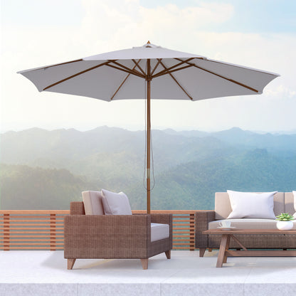Sun Umbrella Ø 300 cm, Sun Protection Umbrella made of Wood, Stable Market Umbrella Sun Protection for Beach Terrace Garden, White
