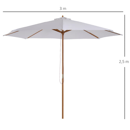 Sun Umbrella Ø 300 cm, Sun Protection Umbrella made of Wood, Stable Market Umbrella Sun Protection for Beach Terrace Garden, White