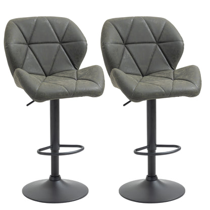 Set of 2 Bar Stools with Adjustable Height, Metal Base and Faux Leather Seat, Stools with Backrest and Footrest, 51.5x57.5x93-114.5 cm, Military Green
