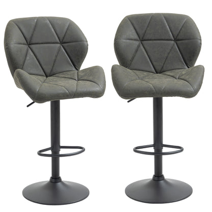 Set of 2 Bar Stools with Adjustable Height, Metal Base and Faux Leather Seat, Stools with Backrest and Footrest, 51.5x57.5x93-114.5 cm, Military Green