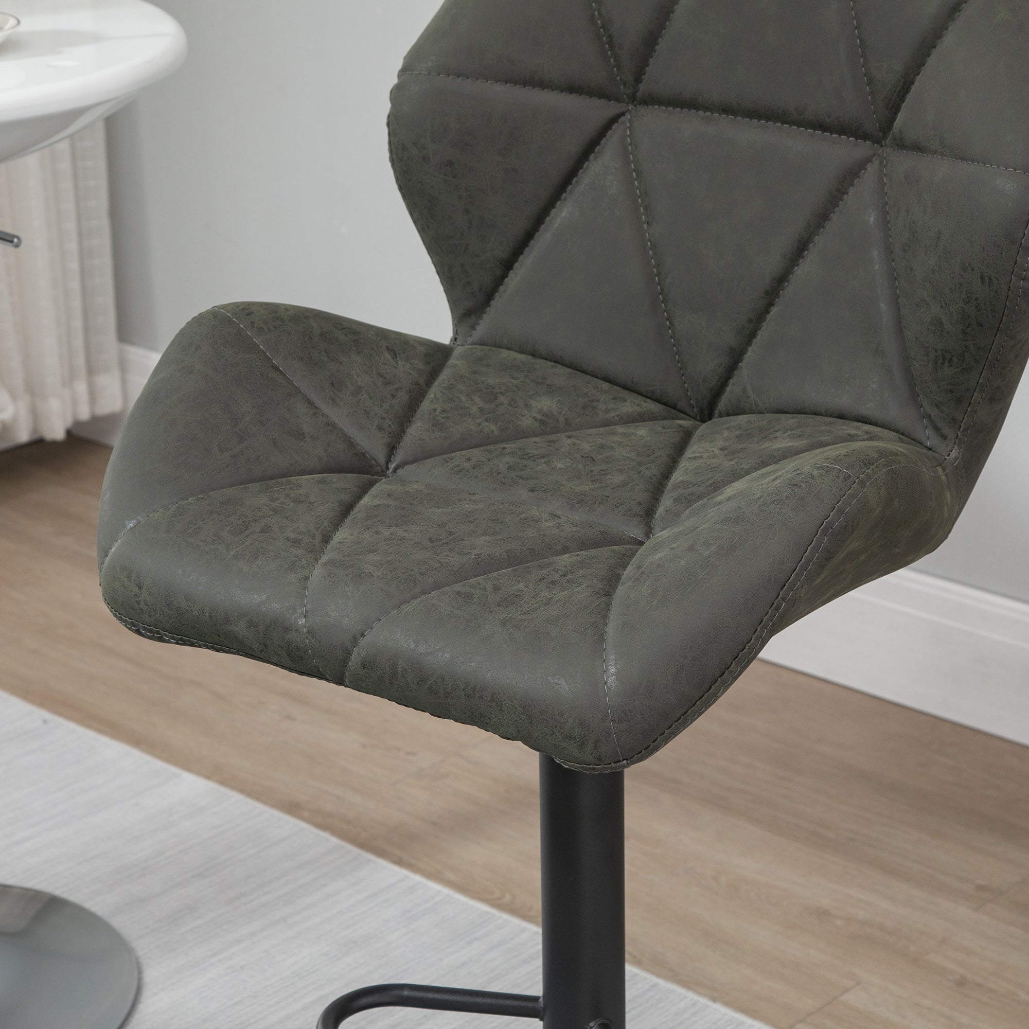 Set of 2 Bar Stools with Adjustable Height, Metal Base and Faux Leather Seat, Stools with Backrest and Footrest, 51.5x57.5x93-114.5 cm, Military Green