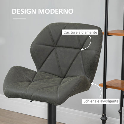 Set of 2 Bar Stools with Adjustable Height, Metal Base and Faux Leather Seat, Stools with Backrest and Footrest, 51.5x57.5x93-114.5 cm, Military Green