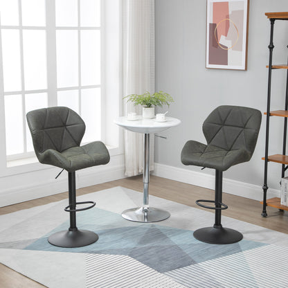 Set of 2 Bar Stools with Adjustable Height, Metal Base and Faux Leather Seat, Stools with Backrest and Footrest, 51.5x57.5x93-114.5 cm, Military Green
