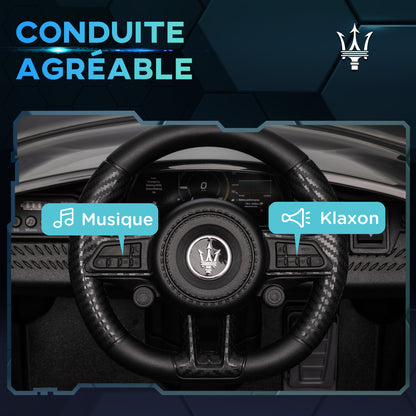 Licensed Maserati Gran Turismo Folgore Kids Electric Car, 12V Electric Vehicle with 2.4G Remote Control, LED Headlights, Music, Horn, MP3, Children's Car for 3-5 Years Old, Black