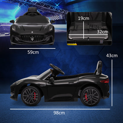 Licensed Maserati Gran Turismo Folgore Kids Electric Car, 12V Electric Vehicle with 2.4G Remote Control, LED Headlights, Music, Horn, MP3, Children's Car for 3-5 Years Old, Black