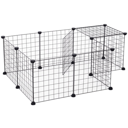 Grid Pen Playpen for Small Animals Playpen Small Animal Cage Metal Grid Flexible Adjustable Black 106 x 73 x 36 cm